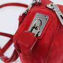 PRADA Shoulder Bag Suede Red Silver Auth 201372-27