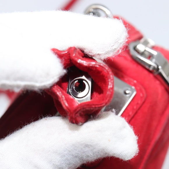 PRADA Shoulder Bag Suede Red Silver Auth 201372
