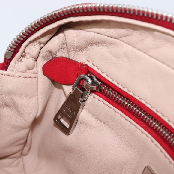 PRADA Shoulder Bag Suede Red Silver Auth 201372