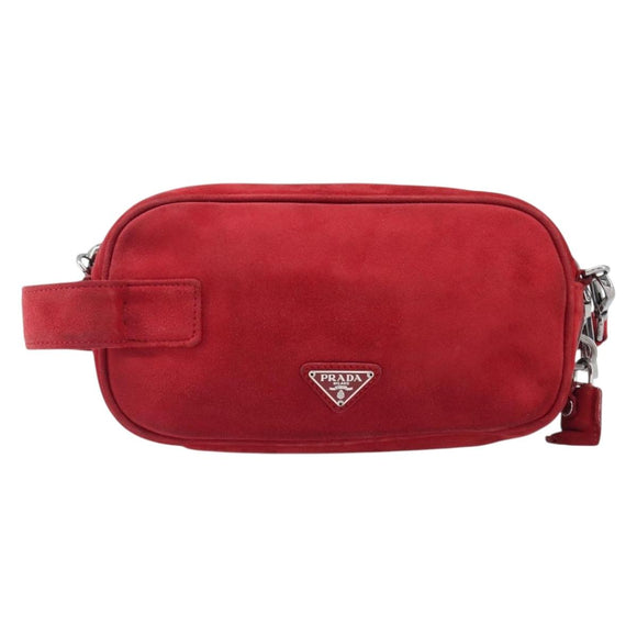 PRADA Shoulder Bag Suede Red Silver Auth 201372