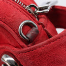 PRADA Shoulder Bag Suede Red Silver Auth 201372-9