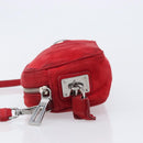 PRADA Shoulder Bag Suede Red Silver Auth 201372-4