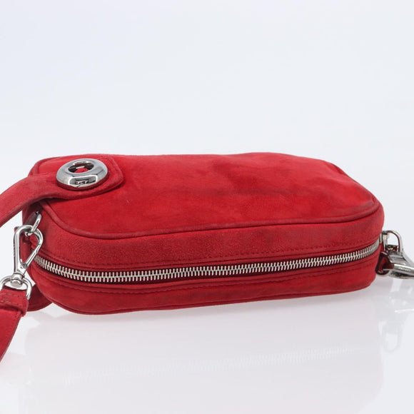 PRADA Shoulder Bag Suede Red Silver Auth 201372