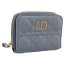 Christian Dior Caro Bifold Wallet Leather Blue Gold Auth 201373A-1