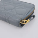 Christian Dior Caro Bifold Wallet Leather Blue Gold Auth 201373A-15