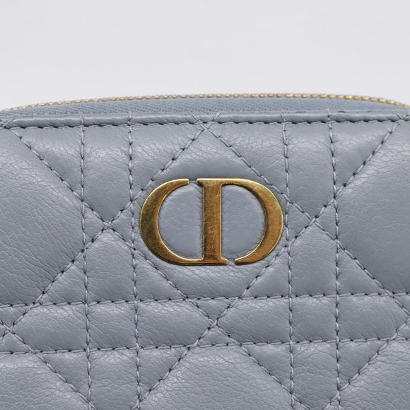 Christian Dior Caro Bifold Wallet Leather Blue Gold Auth 201373A