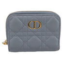 Christian Dior Caro Bifold Wallet Leather Blue Gold Auth 201373A-13