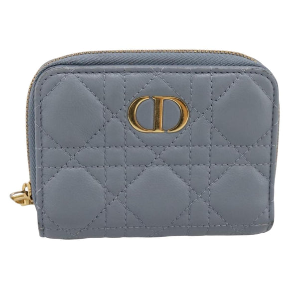 Christian Dior Caro Bifold Wallet Leather Blue Gold Auth 201373A