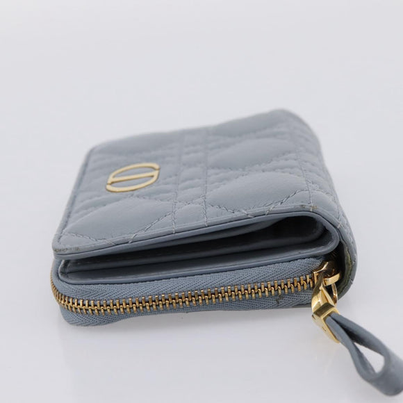 Christian Dior Caro Bifold Wallet Leather Blue Gold Auth 201373A