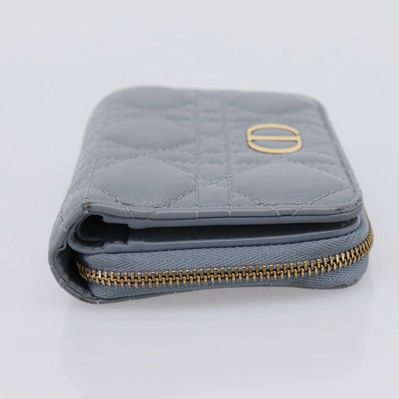 Christian Dior Caro Bifold Wallet Leather Blue Gold Auth 201373A