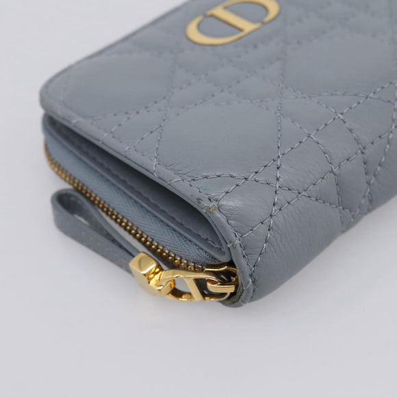 Christian Dior Caro Bifold Wallet Leather Blue Gold Auth 201373A