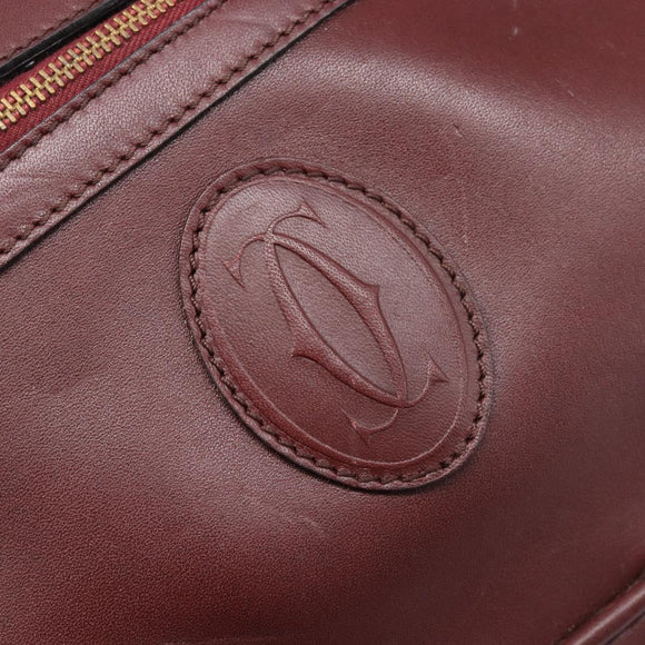 CARTIER Must Line Shoulder Bag Leather Bordeaux Gold Auth 201374