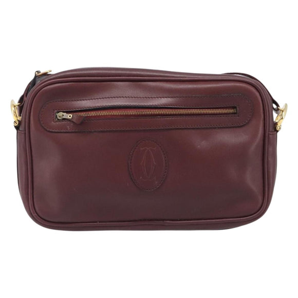 CARTIER Must Line Shoulder Bag Leather Bordeaux Gold Auth 201374