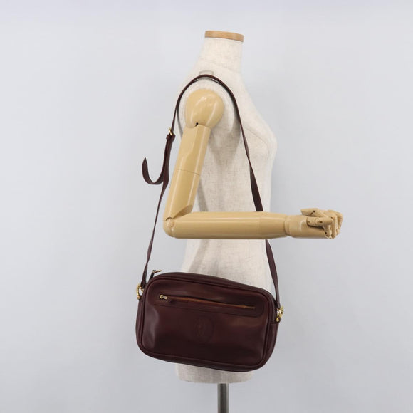 CARTIER Must Line Shoulder Bag Leather Bordeaux Gold Auth 201374