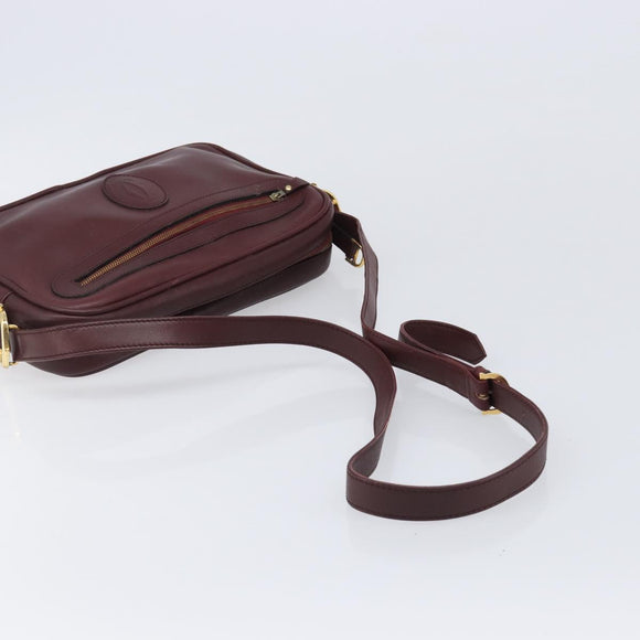 CARTIER Must Line Shoulder Bag Leather Bordeaux Gold Auth 201374
