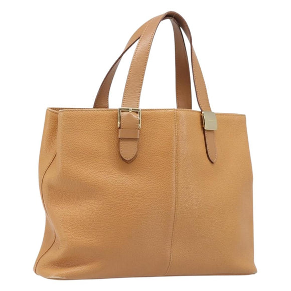 BURBERRY Hand Bag Leather Beige Gold Auth 201376