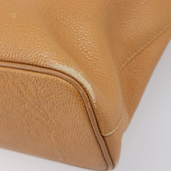 BURBERRY Hand Bag Leather Beige Gold Auth 201376