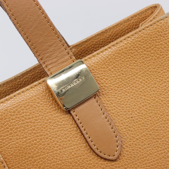 BURBERRY Hand Bag Leather Beige Gold Auth 201376
