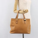 BURBERRY Hand Bag Leather Beige Gold Auth 201376-22