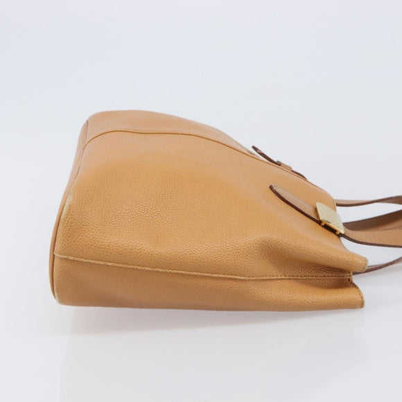 BURBERRY Hand Bag Leather Beige Gold Auth 201376