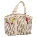 Christian Dior Trotter Canvas Hand Bag Beige Silver Auth 201379M-1