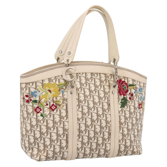 Christian Dior Trotter Canvas Hand Bag Beige Silver Auth 201379M