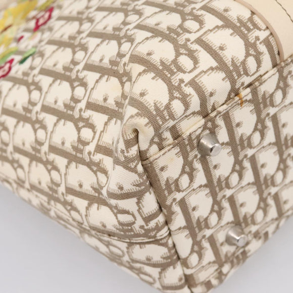 Christian Dior Trotter Canvas Hand Bag Beige Silver Auth 201379M