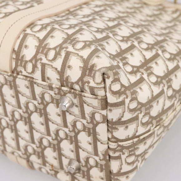 Christian Dior Trotter Canvas Hand Bag Beige Silver Auth 201379M