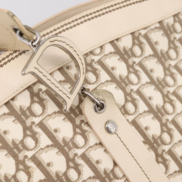 Christian Dior Trotter Canvas Hand Bag Beige Silver Auth 201379M