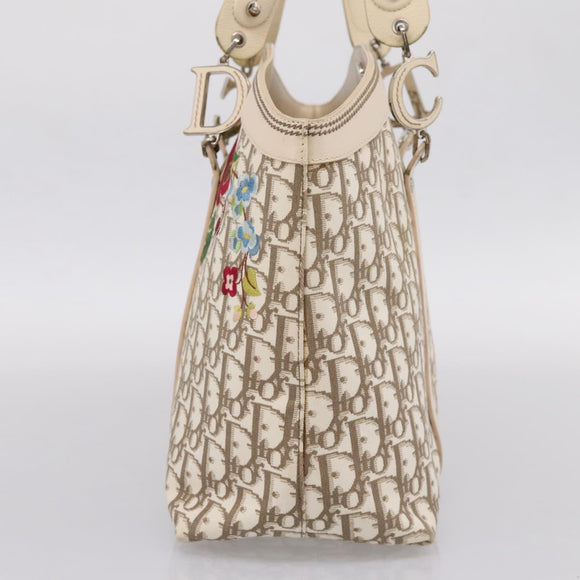 Christian Dior Trotter Canvas Hand Bag Beige Silver Auth 201379M