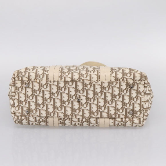 Christian Dior Trotter Canvas Hand Bag Beige Silver Auth 201379M