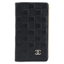 CHANEL Icon Line COCO Mark Long Wallet Leather Black Silver CC Auth 201385-13
