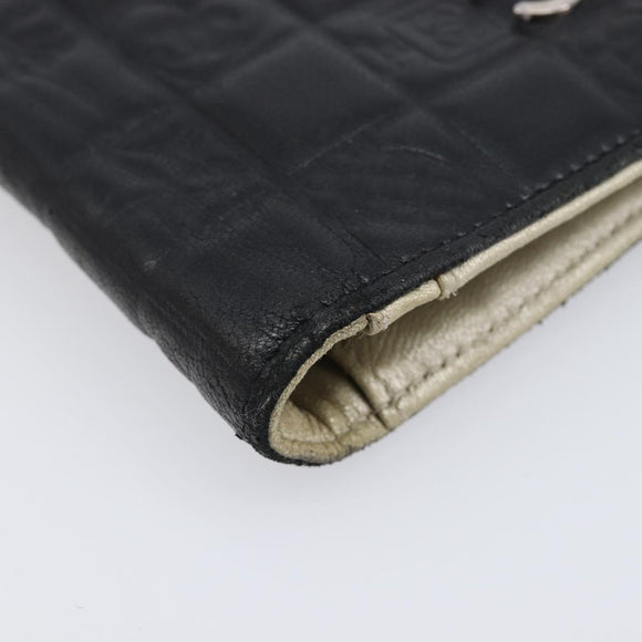CHANEL Icon Line COCO Mark Long Wallet Leather Black Silver CC Auth 201385