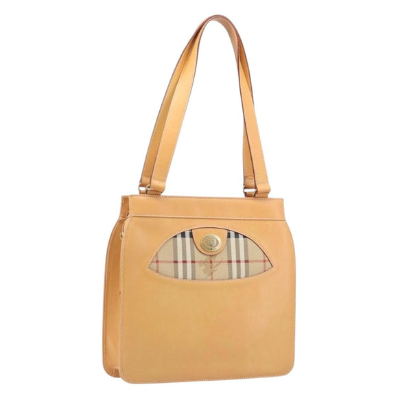 Burberrys Nova Check Shoulder Bag Leather Beige Gold Auth 201388