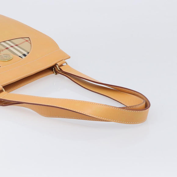 Burberrys Nova Check Shoulder Bag Leather Beige Gold Auth 201388