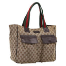 GUCCI GG Canvas Web Sherry Line Tote Bag Beige Silver 161836 Auth 201390A-1