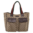 GUCCI GG Canvas Web Sherry Line Tote Bag Beige Silver 161836 Auth 201390A-2