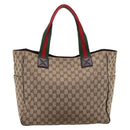 GUCCI GG Canvas Web Sherry Line Tote Bag Beige Silver 161836 Auth 201390A-3