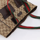 GUCCI GG Canvas Web Sherry Line Tote Bag Beige Silver 161836 Auth 201390A-6