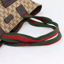 GUCCI GG Canvas Web Sherry Line Tote Bag Beige Silver 161836 Auth 201390A-7