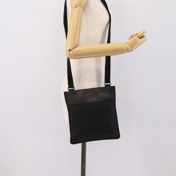GUCCI GG Canvas Shoulder Bag Black Silver 27639 Auth 201392A