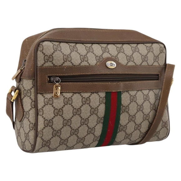 GUCCI GG Supreme Web Sherry Line Shoulder Bag PVC Beige 56 02 005 Auth 201400