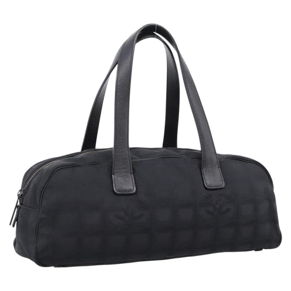 CHANEL New Travel Line Hand Bag Canvas Black Silver CC Auth 201402A