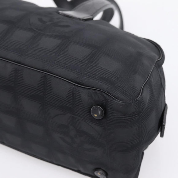 CHANEL New Travel Line Hand Bag Canvas Black Silver CC Auth 201402A