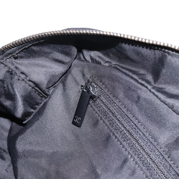 CHANEL New Travel Line Hand Bag Canvas Black Silver CC Auth 201402A