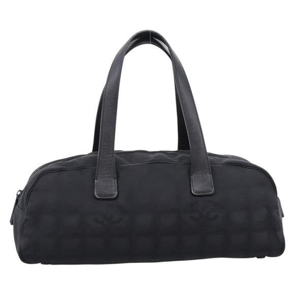 CHANEL New Travel Line Hand Bag Canvas Black Silver CC Auth 201402A