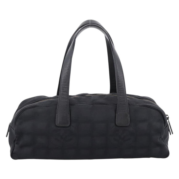 CHANEL New Travel Line Hand Bag Canvas Black Silver CC Auth 201402A