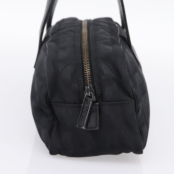 CHANEL New Travel Line Hand Bag Canvas Black Silver CC Auth 201402A