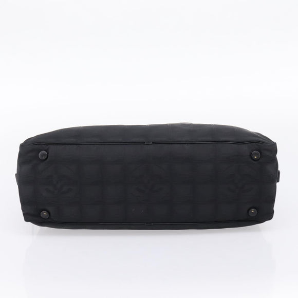 CHANEL New Travel Line Hand Bag Canvas Black Silver CC Auth 201402A