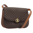 CELINE Macadam Shoulder Bag PVC Leather Brown Gold Tone Auth 201403A-1